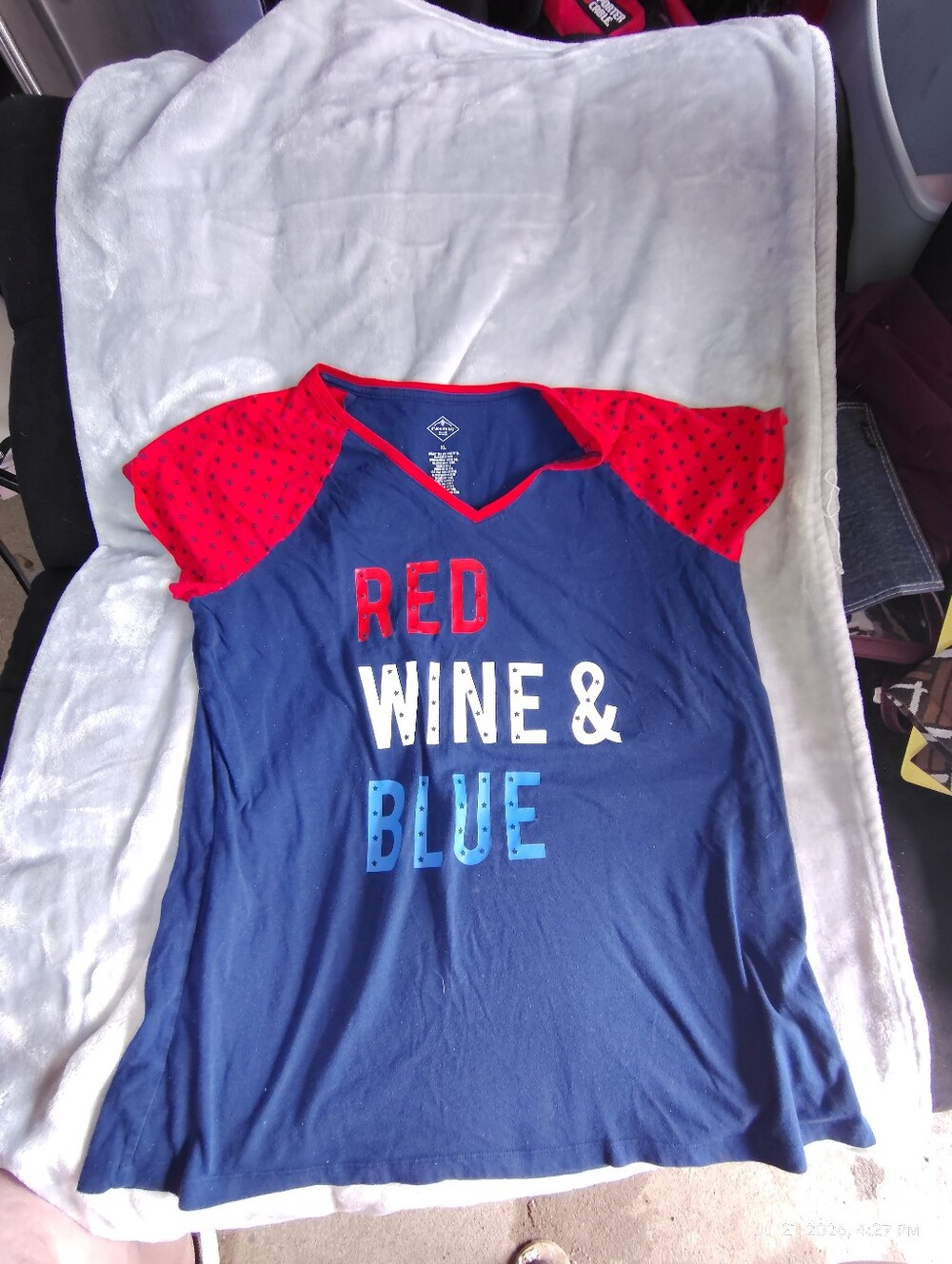 St. John's Bay Navy Blue Tee with Red Sleeves - "Red Wine & Blue"